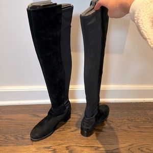 Tory Burch Above Knee Thigh High Black Suede Flat Boots 6.5